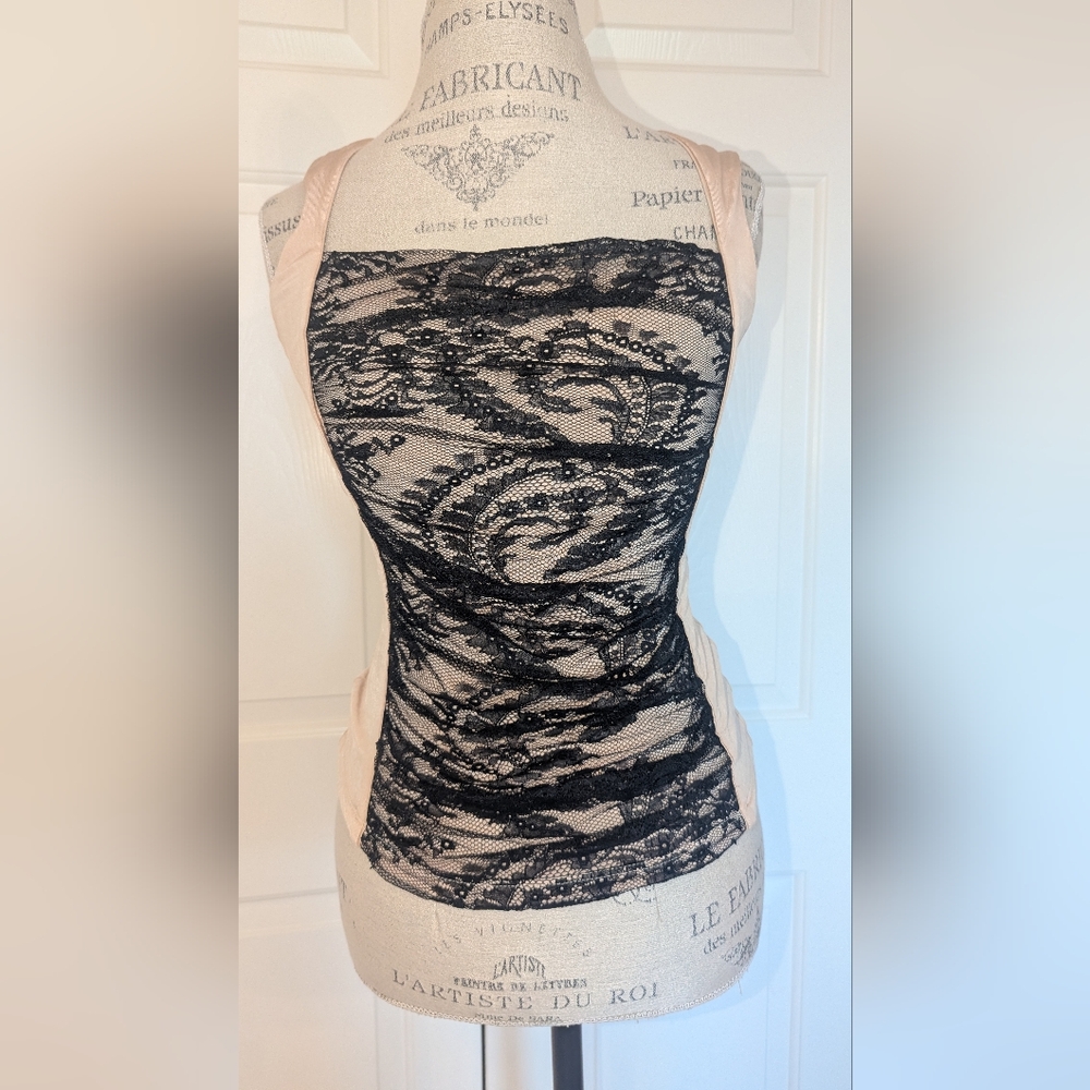 BEBE SIZE SMALL Elegant Black Lace Overlay Top
